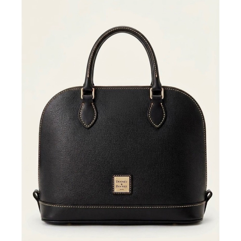 Dooney & Bourke Black Saffiano Leather Dome Satchel Bag Gold Hardware